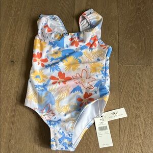 Blue and Orange One Piece Swimsuit with Scoop Neckline